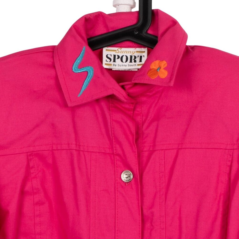 Sunny Sport VTG 80s Jacket 4 Pink Embroidered Collar Sleeves Retro Shoulder Pads - Picture 2 of 6